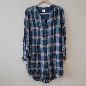 Stylish Teal Plaid Button-Down Shirt for Women